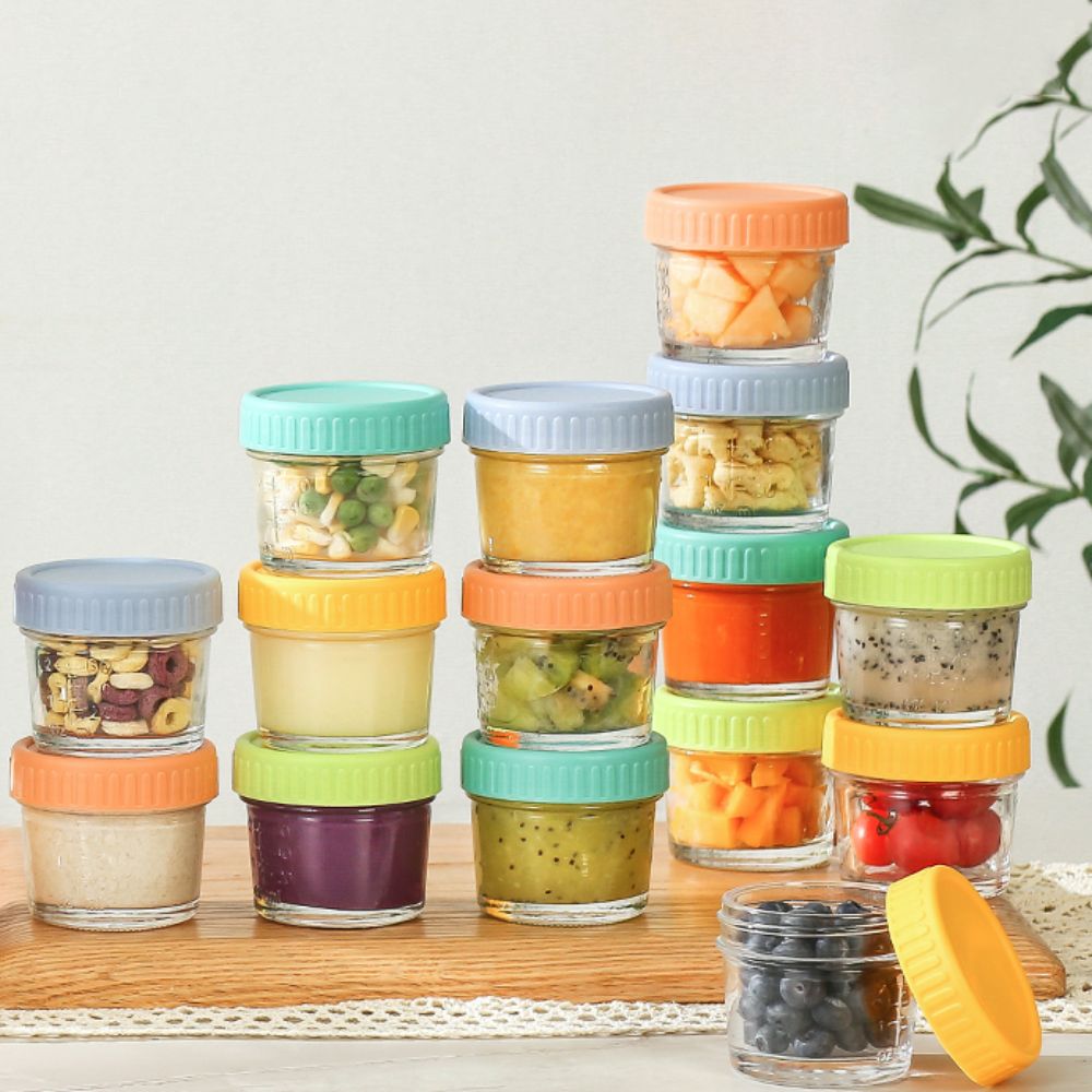 Baby Food Storage Jar - 6 Stück Glas-Babynahrungsglas, wiederverwendbar, mit Deckel,
