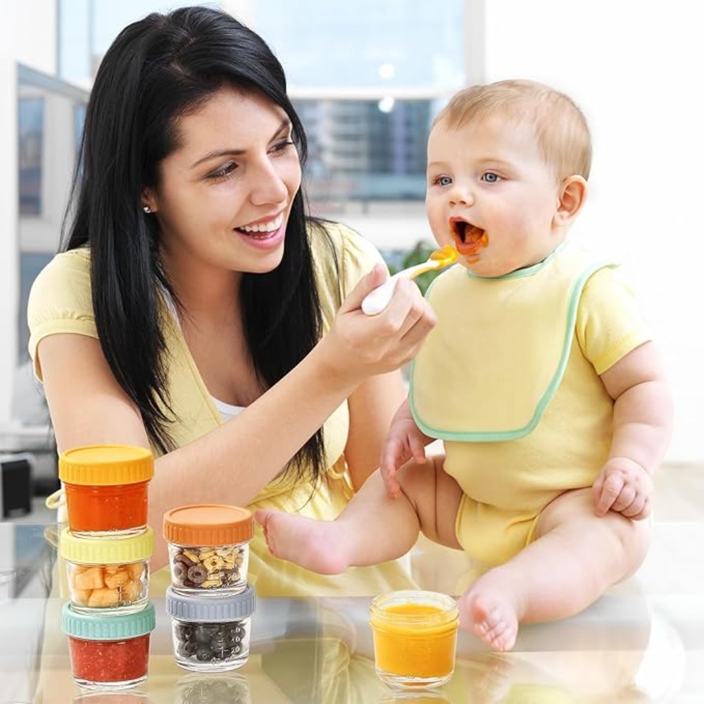 Baby Food Storage Jar - 6 Stück Glas-Babynahrungsgläser, wiederverwendbar, mit Skala,